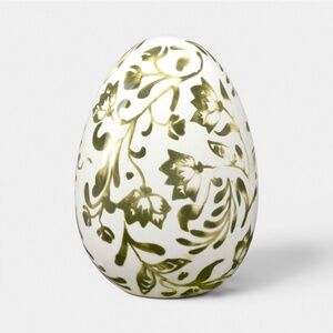 Green and White Painted Floral Ceramic Easter Egg - Threshold